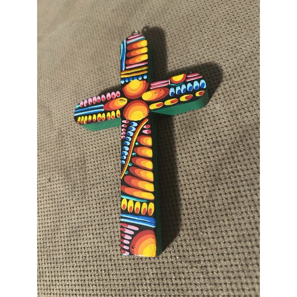 Vintage Hand Painted South American Folk Art Wood Crucifix Cross Catholic